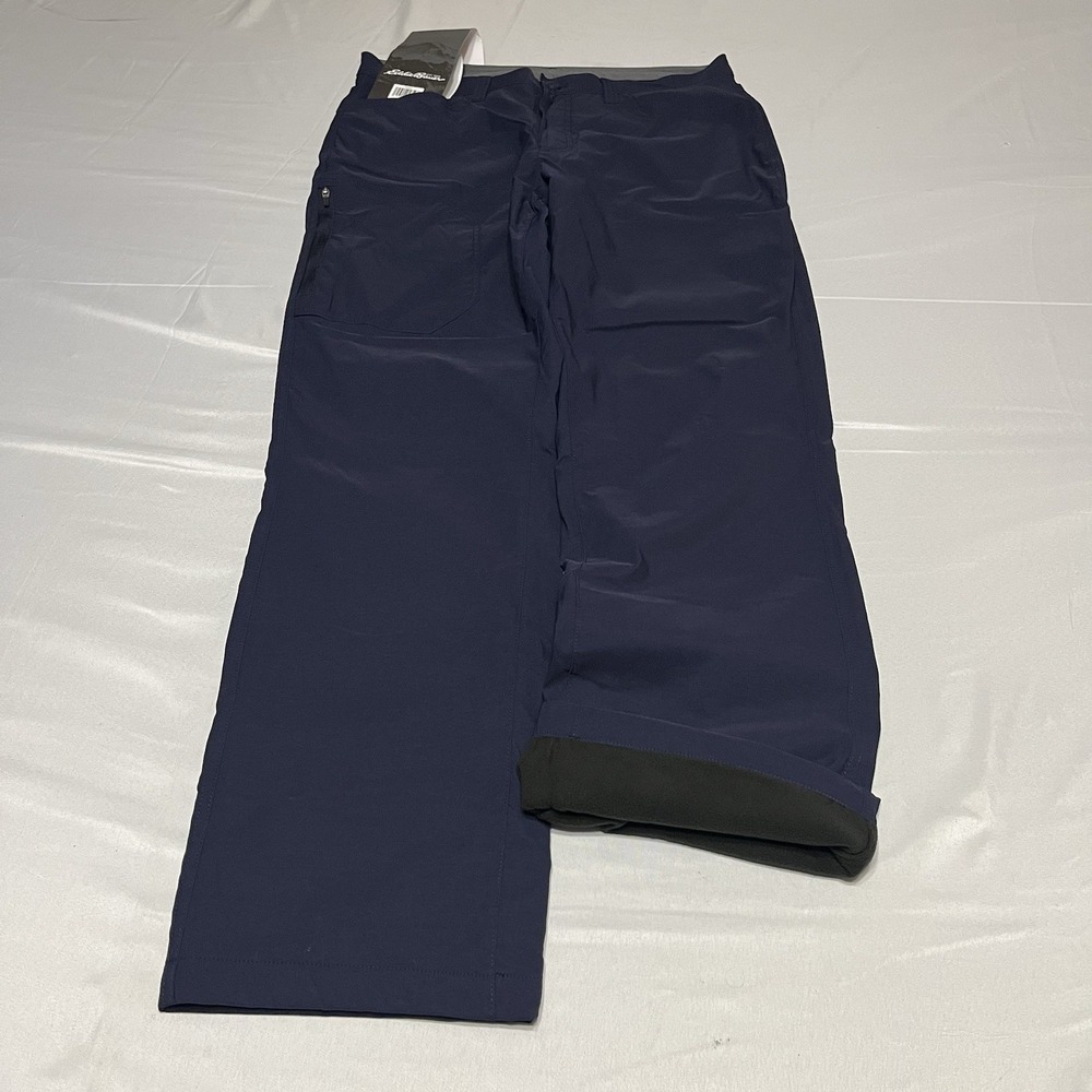 Eddie Bauer Tech Pants Mens 34x32 Navy Fleece Lined Water Repellent Insulated